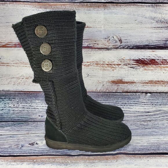 Ugg Classic Cardy Knit Black Tall Winter Boots Shoes Women's Size 8 - Picture 1 of 7
